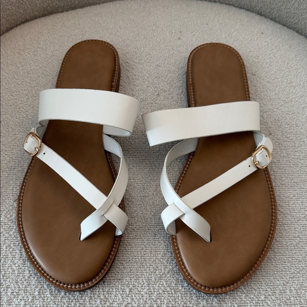 cushionaire Women's White Strappy Slide Sandals